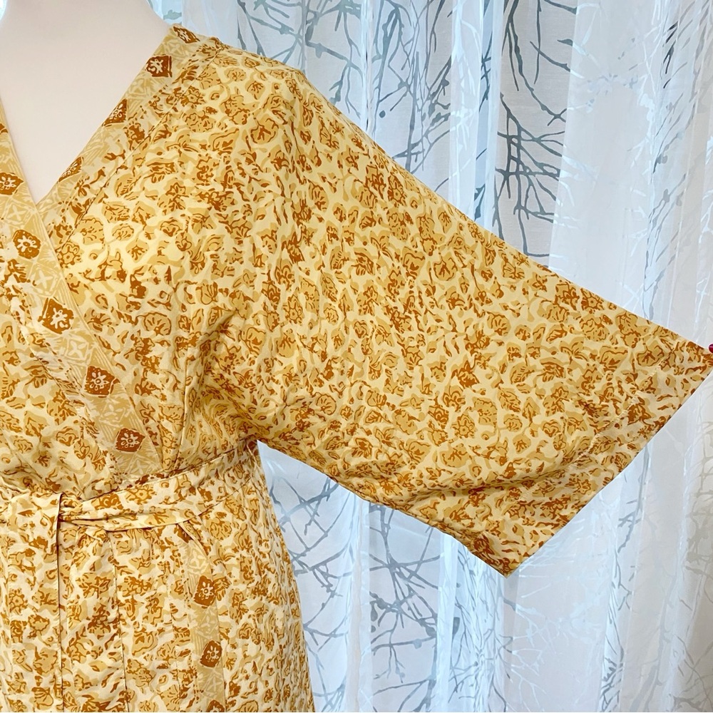 NATALIE MARTIN GOLDEN YELLOW BROWN PRINT LONG KIMONO ROBE DUSTER COVERUP - Picture 4 of 8
